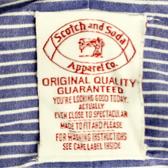 Scotch & Soda Men's Button Down Shirt Blue Stripe Tab Sleeve Cotton size L - Picture 3 of 11